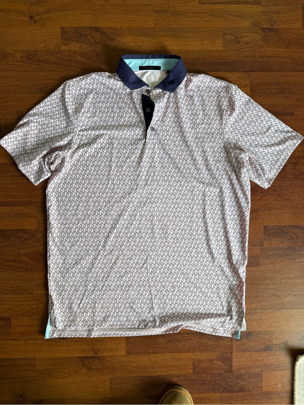 Greyson Clothier Light Pink Patterned Polo Shirt with Navy Collar